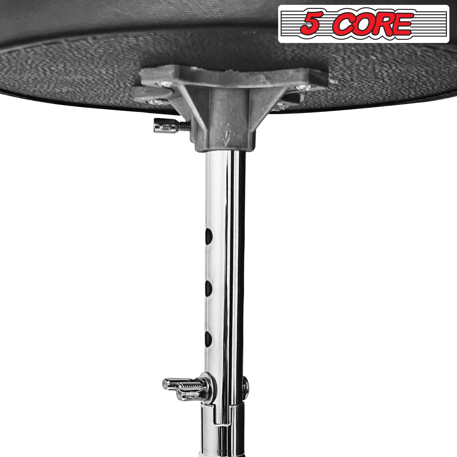 5Core Drum Throne featuring high-density memory foam and adjustable height for drummers, showcasing its sturdy design and comfort.